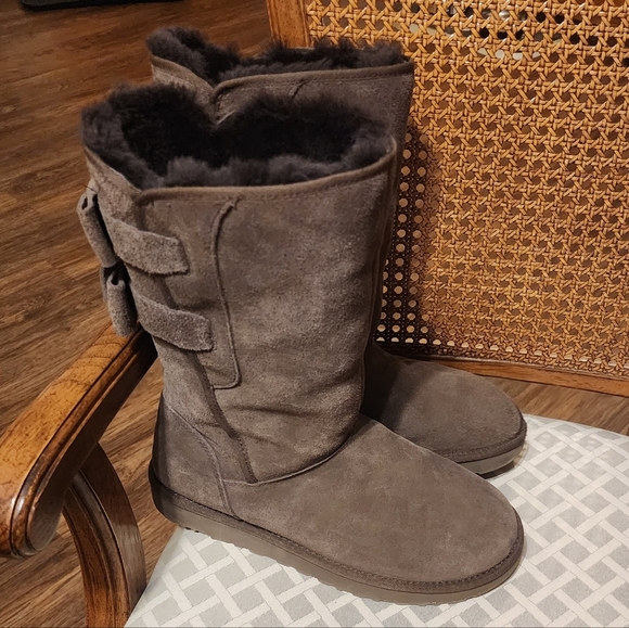 UGG Allegra Bow II Chocalate Suede Tall Cozy Women's Boots 9 New
